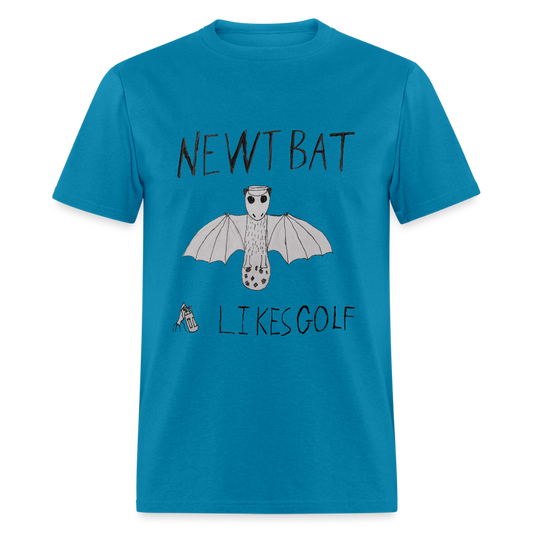 DC25 Oliver W's "Newtbat Likes Golf" T-Shirt - turquoise