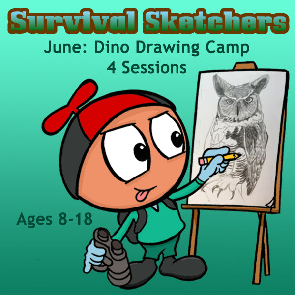 DC Survival Sketchers (Month 10) June Package (4 Classes-Animal Drawing): Dino Drawing Camp