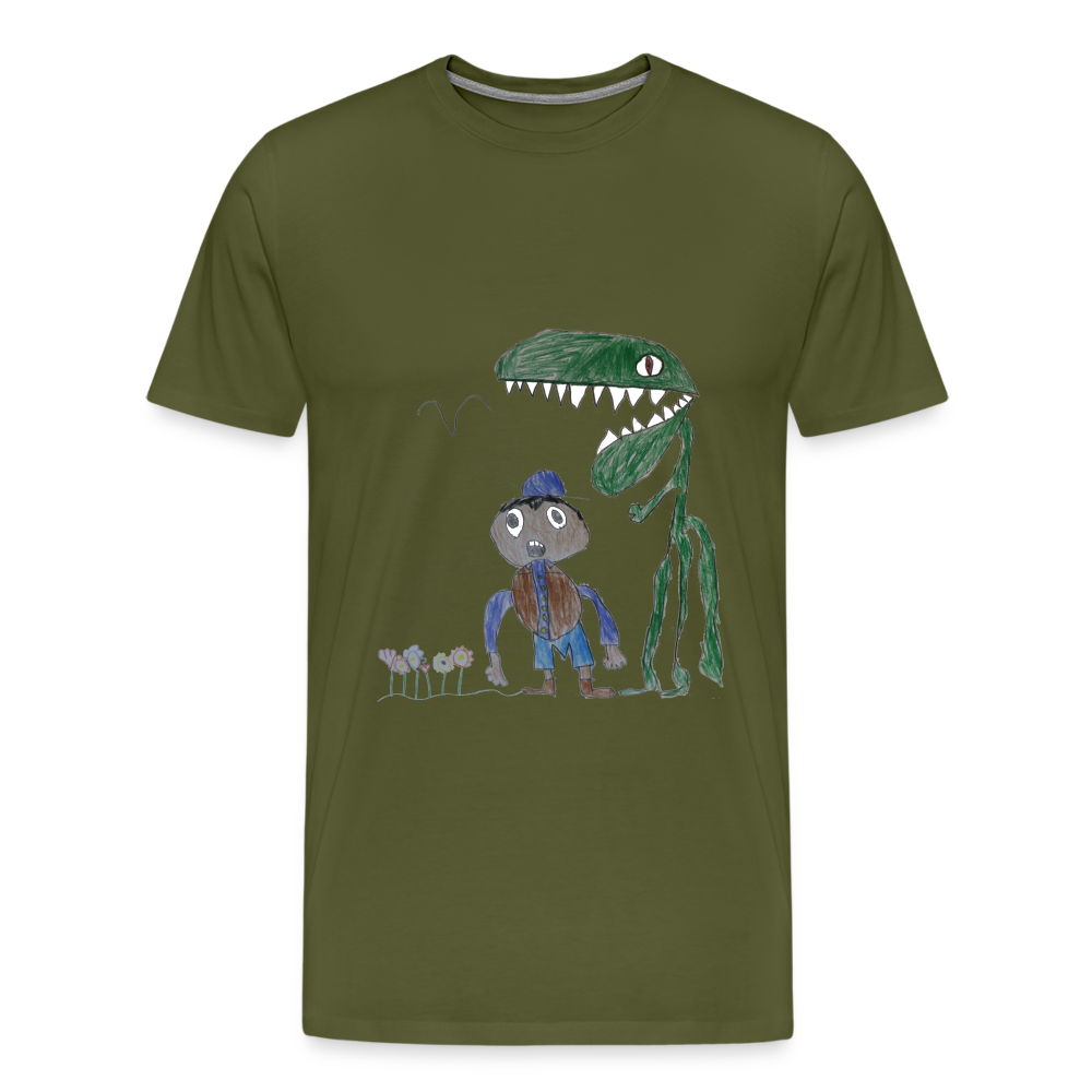 Elijah's Dino Dinner T-Shirt - olive green