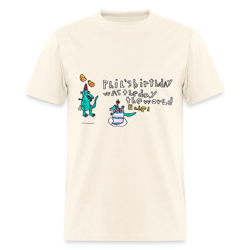 DC26 Patrick's "Dino Birthday Apocalypse" T-shirt - sweet cream heather
