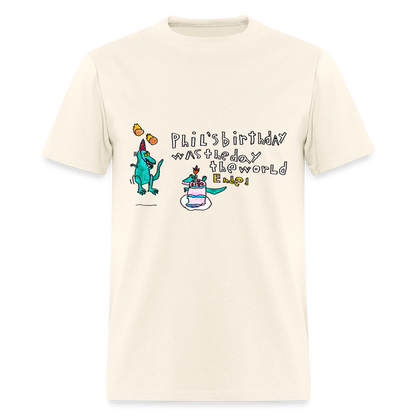 DC26 Patrick's "Dino Birthday Apocalypse" T-shirt - sweet cream heather