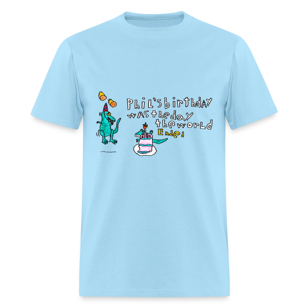 DC26 Patrick's "Dino Birthday Apocalypse" T-shirt - powder blue