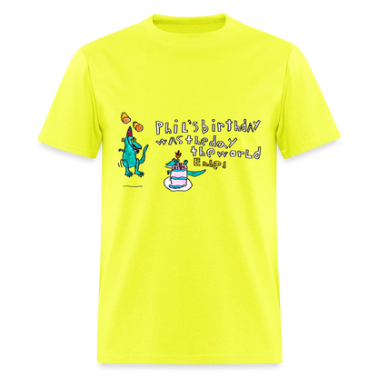 DC26 Patrick's "Dino Birthday Apocalypse" T-shirt - safety green