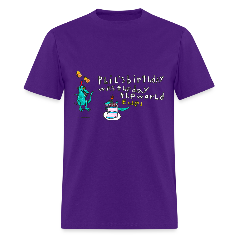 DC26 Patrick's "Dino Birthday Apocalypse" T-shirt - purple