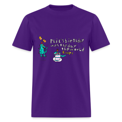 DC26 Patrick's "Dino Birthday Apocalypse" T-shirt - purple