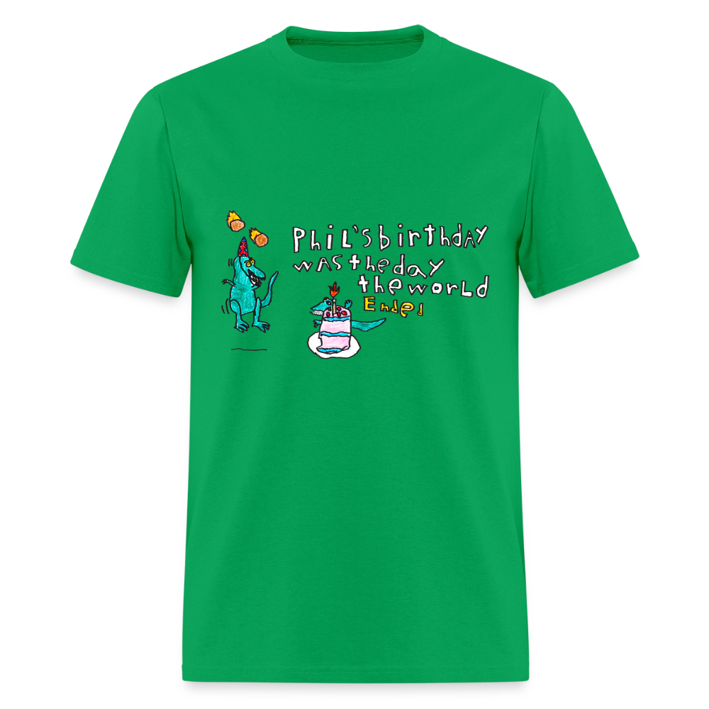 DC26 Patrick's "Dino Birthday Apocalypse" T-shirt - bright green