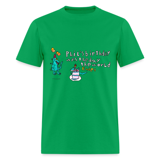 DC26 Patrick's "Dino Birthday Apocalypse" T-shirt - bright green