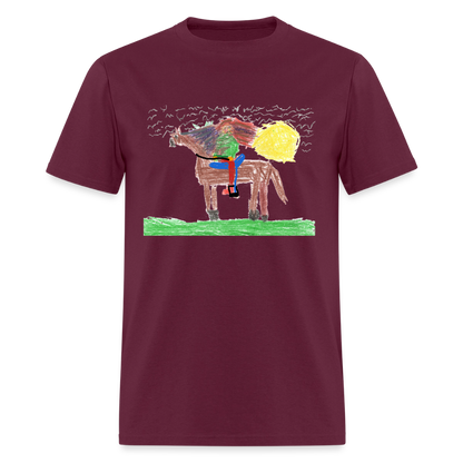 DC26 Evelyn H's "Horse Riding" T-shirt - burgundy