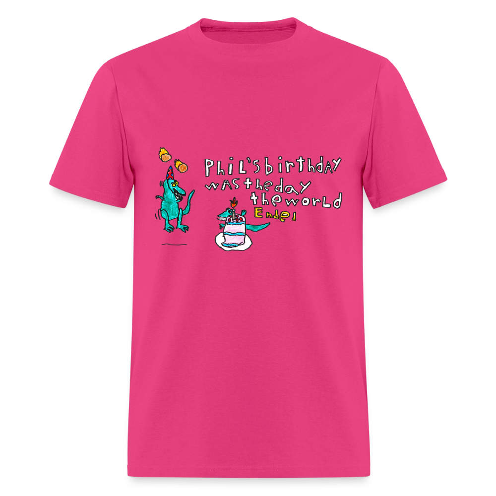 DC26 Patrick's "Dino Birthday Apocalypse" T-shirt - fuchsia