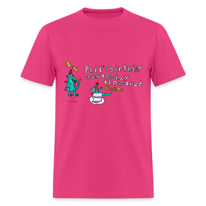 DC26 Patrick's "Dino Birthday Apocalypse" T-shirt - fuchsia