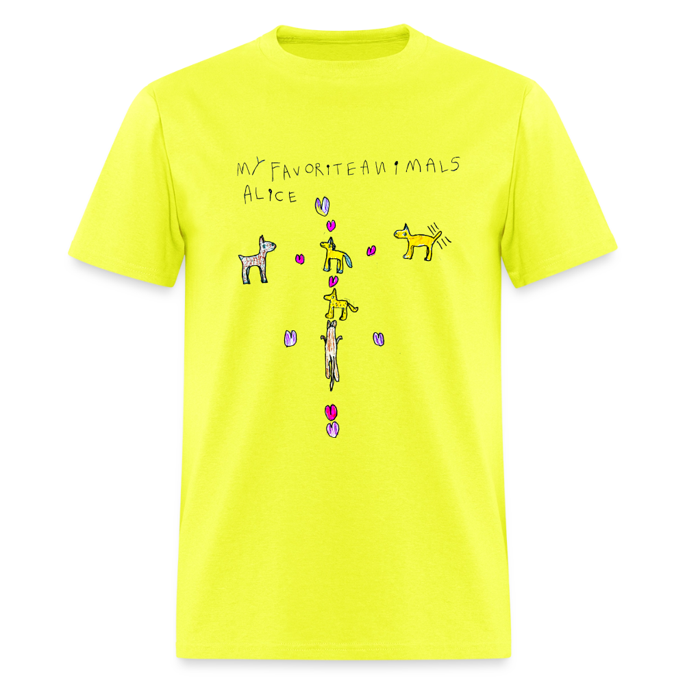 DC26 Alice's "Favorite Animals" T-shirt - safety green