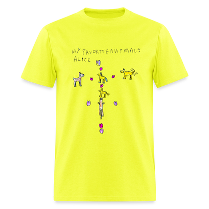 DC26 Alice's "Favorite Animals" T-shirt - safety green