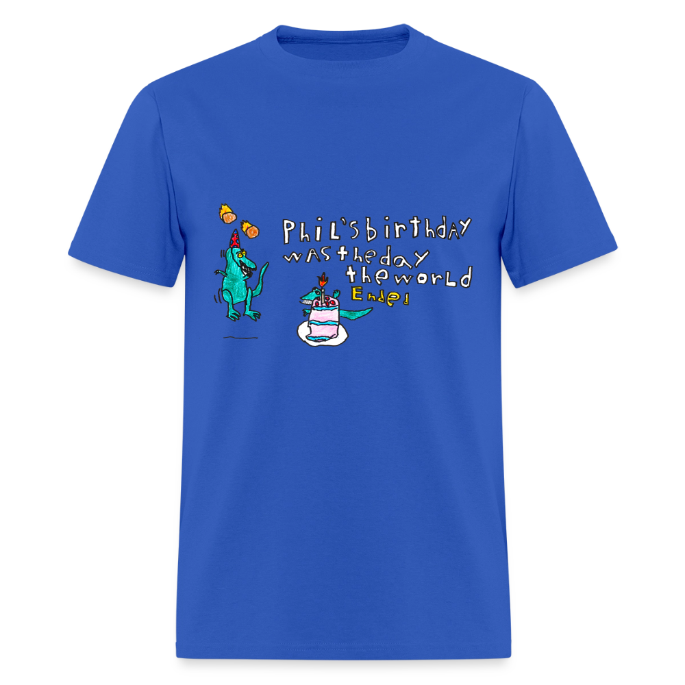 DC26 Patrick's "Dino Birthday Apocalypse" T-shirt - royal blue