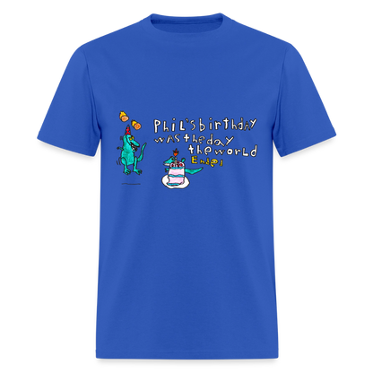 DC26 Patrick's "Dino Birthday Apocalypse" T-shirt - royal blue