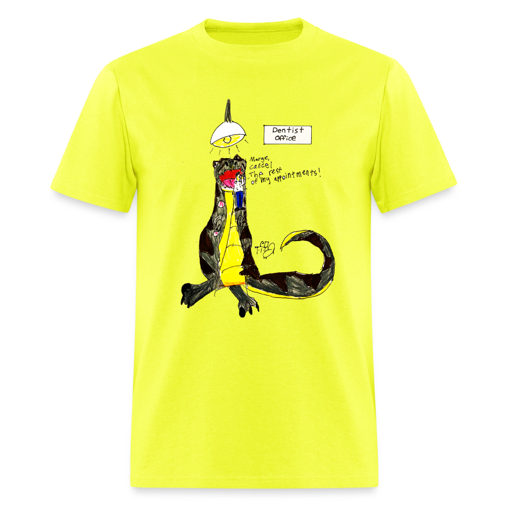DC26 Callie's "Dino Dentist" T-shirt - safety green