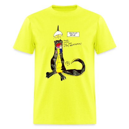 DC26 Callie's "Dino Dentist" T-shirt - safety green