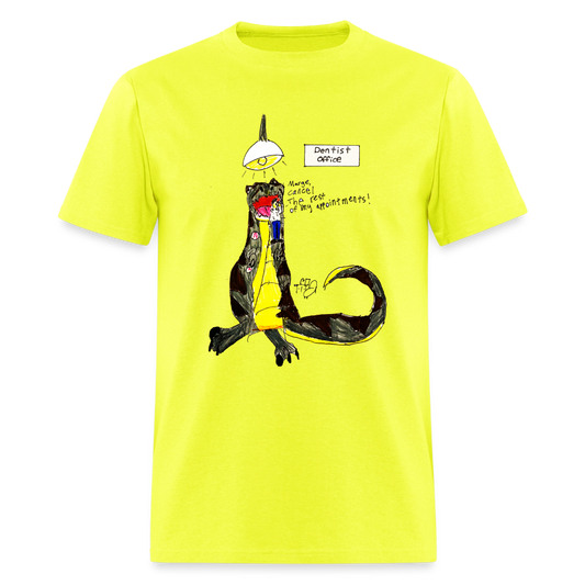 DC26 Callie's "Dino Dentist" T-shirt - safety green