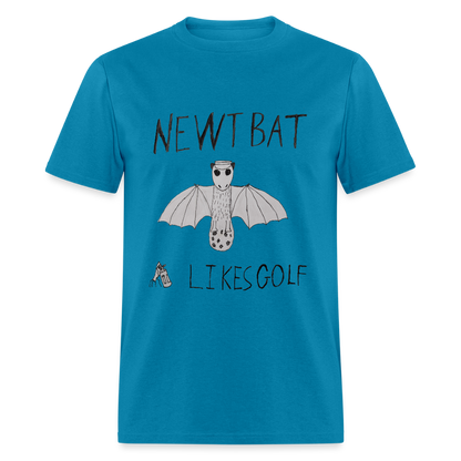 DC25 Oliver W's "Newtbat Likes Golf" T-Shirt - turquoise