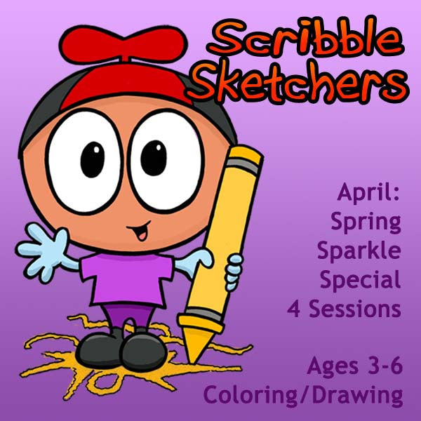 DC Scribble Sketchers (Month 08) April Package (4 Classes-Early Learner): Spring Sparkle Special