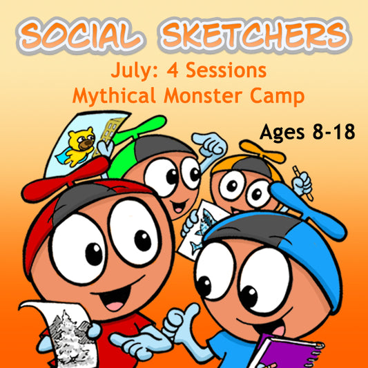 DC Social Sketchers (Month 11) July Package (4 Classes- Ages 8-18): Mythical Monster Camp