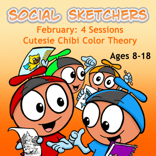 DC Social Sketchers (Month 06) February Package (4 Classes- Ages 8-18): Curesie Chibi Color Theory