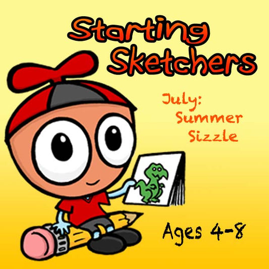 DC Starting Sketchers (Month 11) July '25 Package (4 Classes-Early Learner): Summer Sizzle