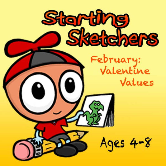 DC Starting Sketchers (Month 06) February '25 Package (4 Classes-Early Learner): Valentine Values