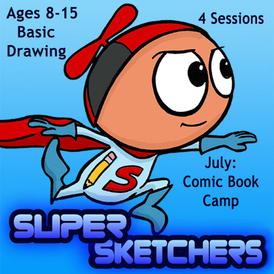 DC Super Sketchers (Month 11) July  Package (4 Classes- Basic Drawing): Comic Book Camp