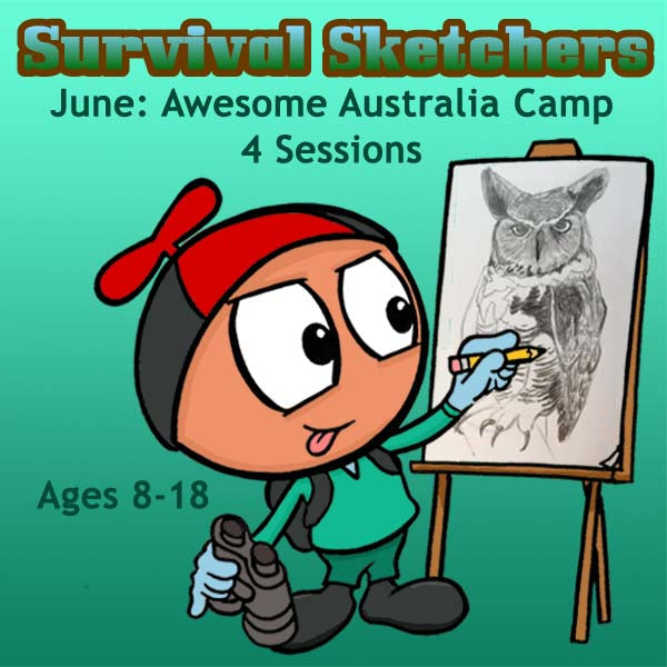 DC Survival Sketchers (Month 10) June Package (4 Classes-Animal Drawing): Awesome Australia Camp
