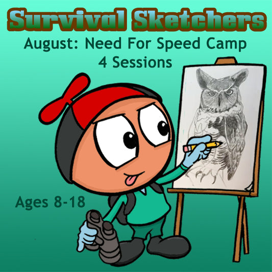 DC Survival Sketchers (Month 12) August Package (4 Classes-Animal Drawing): Need For Speed Camp