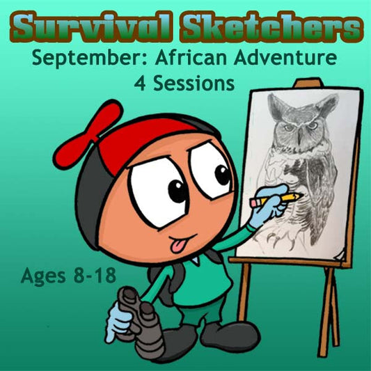 DC Survival Sketchers (Month 01) September Package (4 Classes- Animal Drawing): African Adventure
