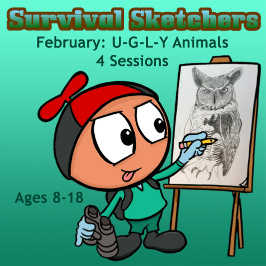DC Survival Sketchers (Month 06) February  Package (4 Classes- Animal Drawing): U-G-L-Y Animals